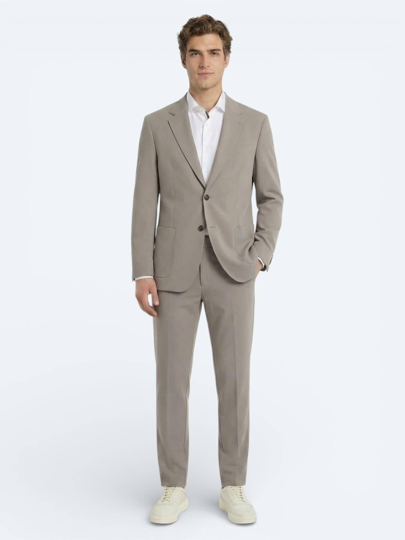 Açık Kahve Düz Modern Fit Takım Elbise