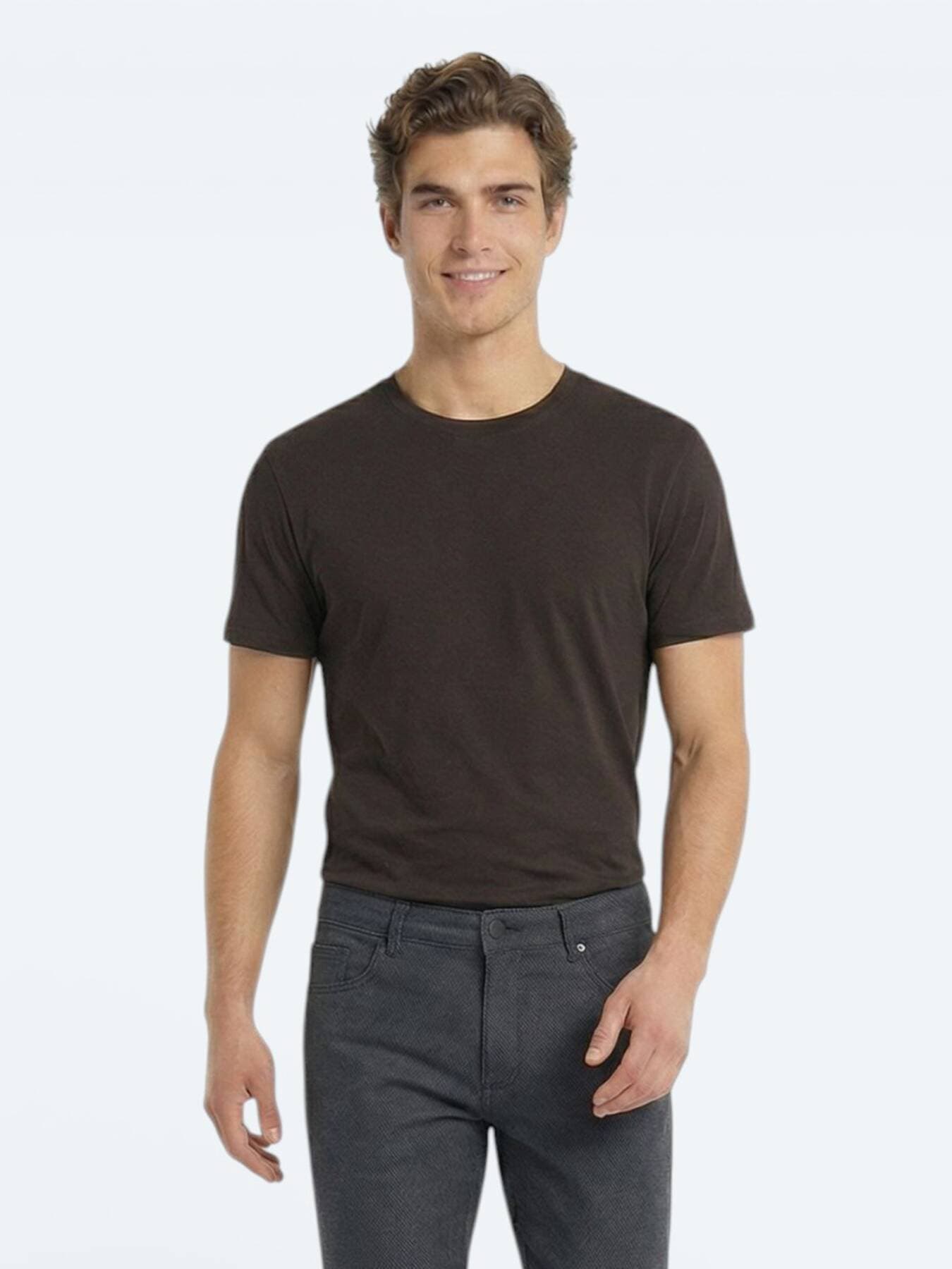 Kahverengi Düz %100 Pamuk T-shirt